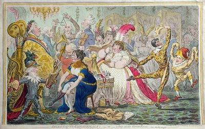 Dilettanti Theatricals, of Een Glimp van de Groene Kamer, gepubliceerd door Hannah Humphrey in 1803 door James Gillray